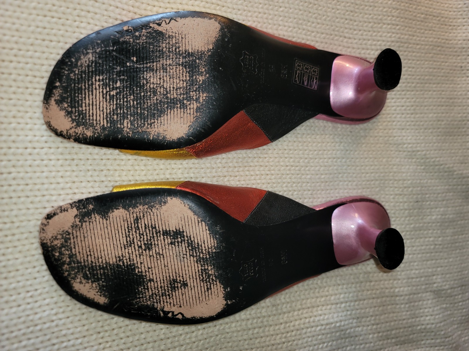 Via Spiga Colorful Leather Open Toe Slip On Sandals with Heels Size 8.5