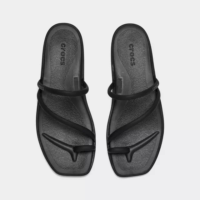 Crocs Miami Women Toe Loop Sandals Square Toe Minimalist Strappy Black Shoes New
