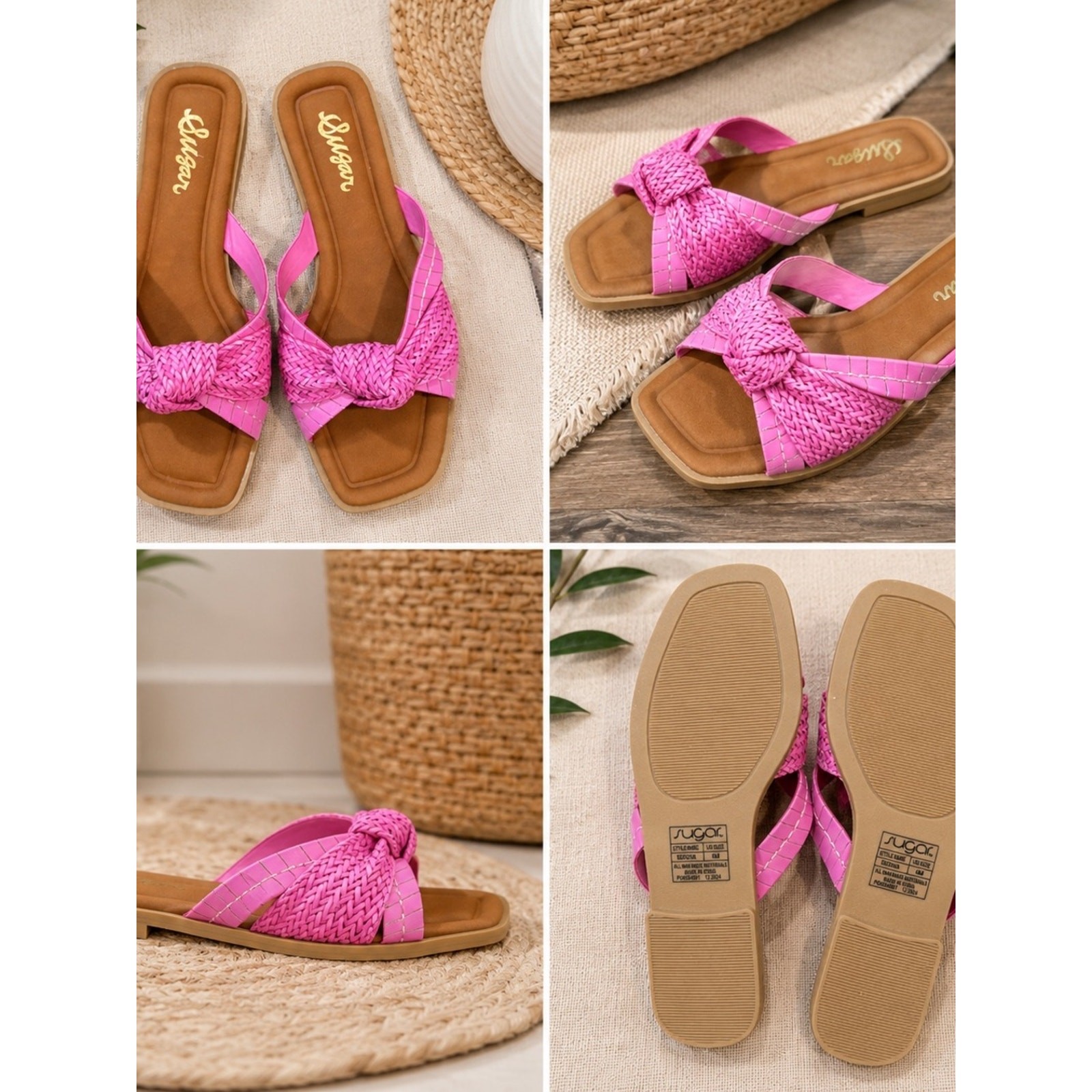 Sugar Pink Braided Knot Slide Sandals for Women