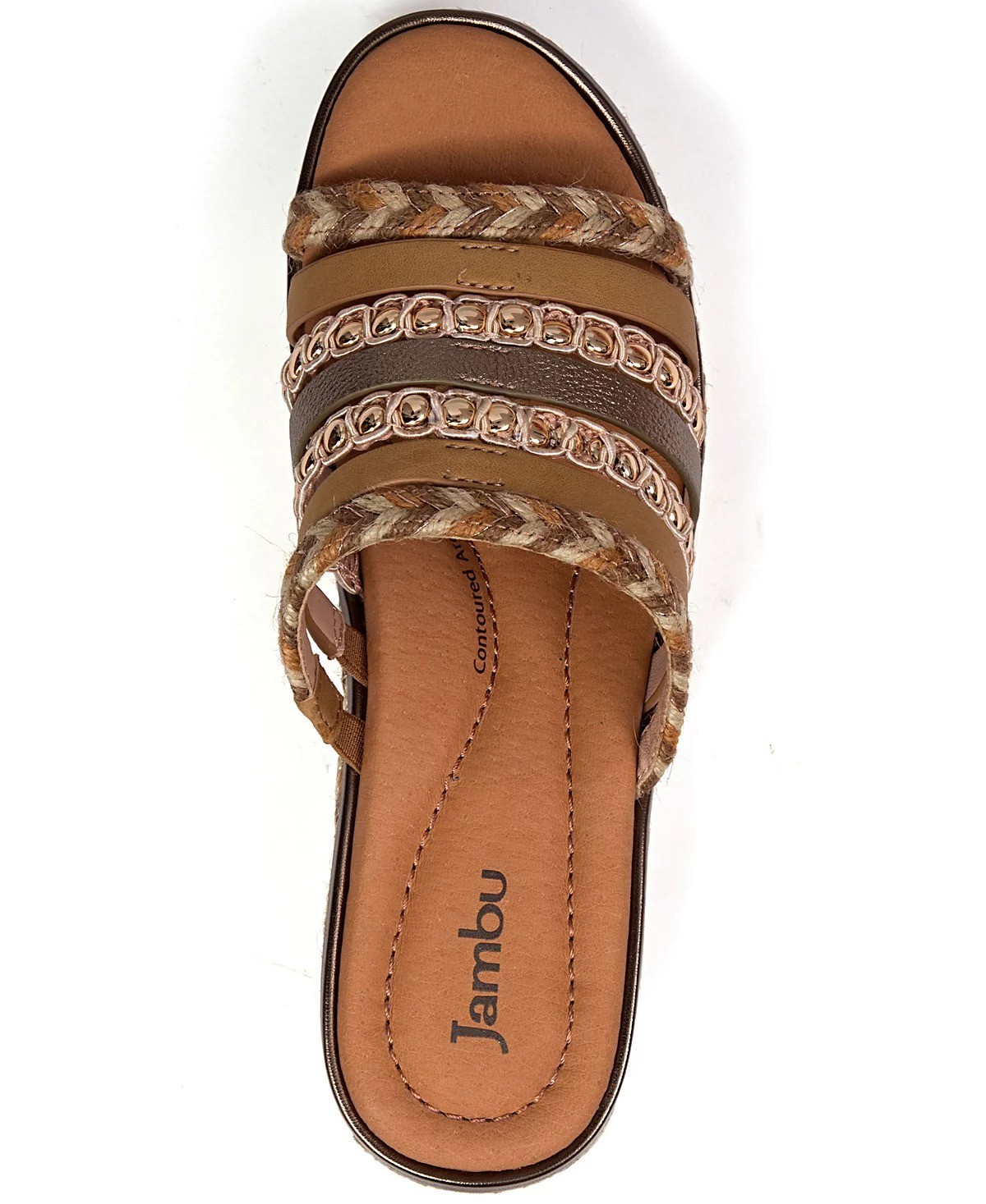 Jambu Women’s Dahlia Leather Woven Stud Platform Wedge Sandals Tan Multi