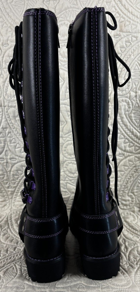 Dream Apparel Women’s Harness Motorcycle Riding Boots for Biker, Purple, Lace