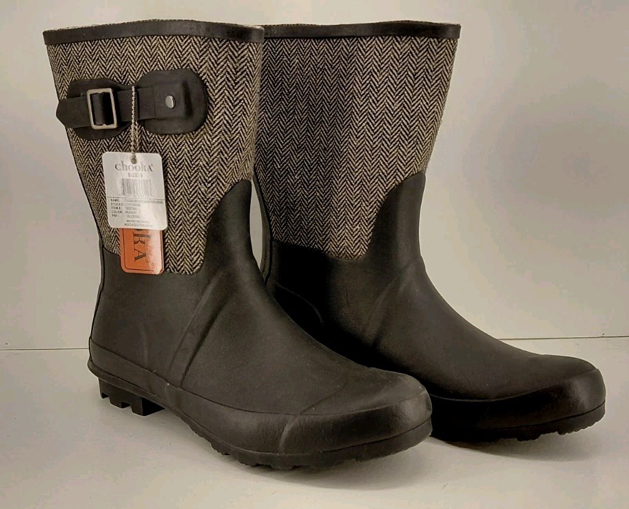 Chooka Boots. Herringbone Black Classic Mid-calf Racer Outdoor Boots. Size 9