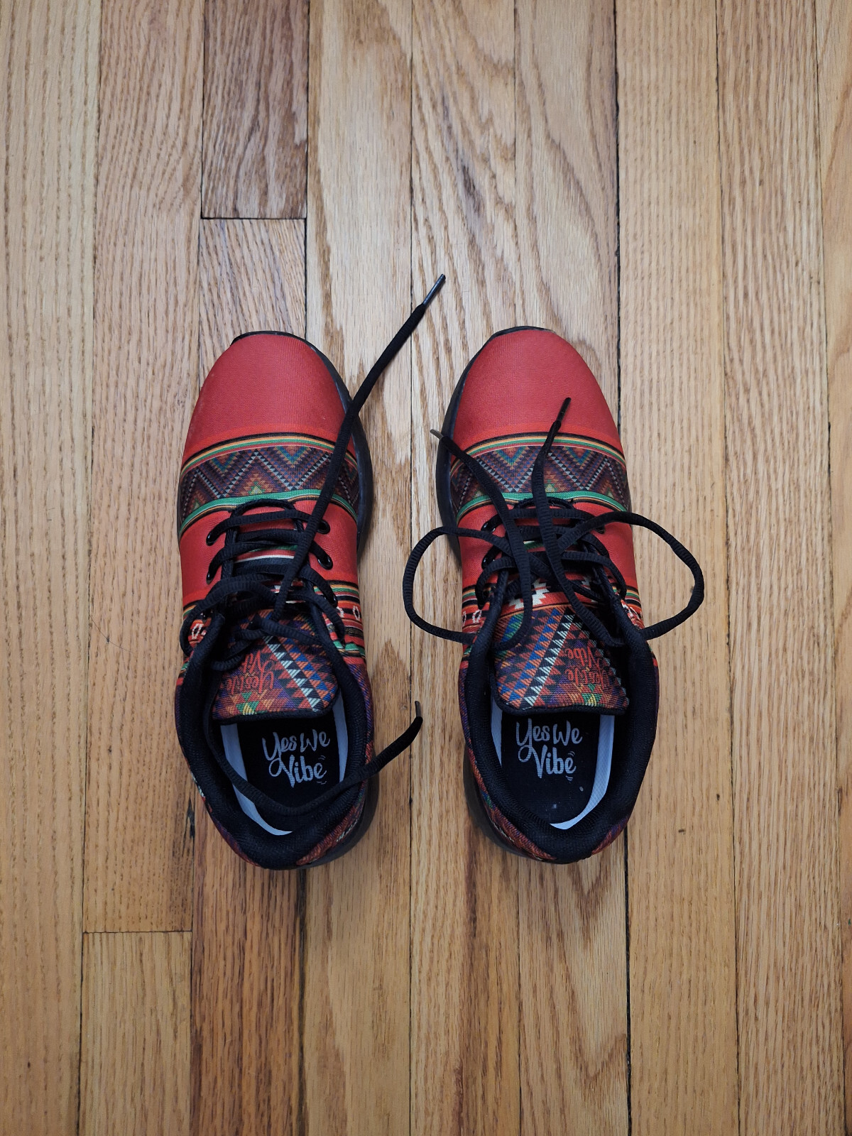 Yes We Vibe Triangles Pattern Red custome made shoes women 8, men 6 Worn twice