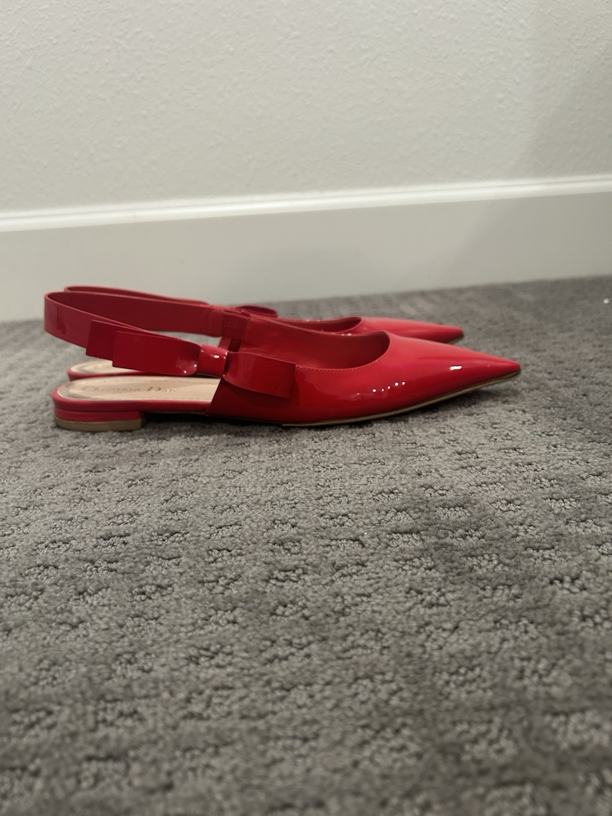 Christian Dior Red Patent Leather Slingback Flats Size 42