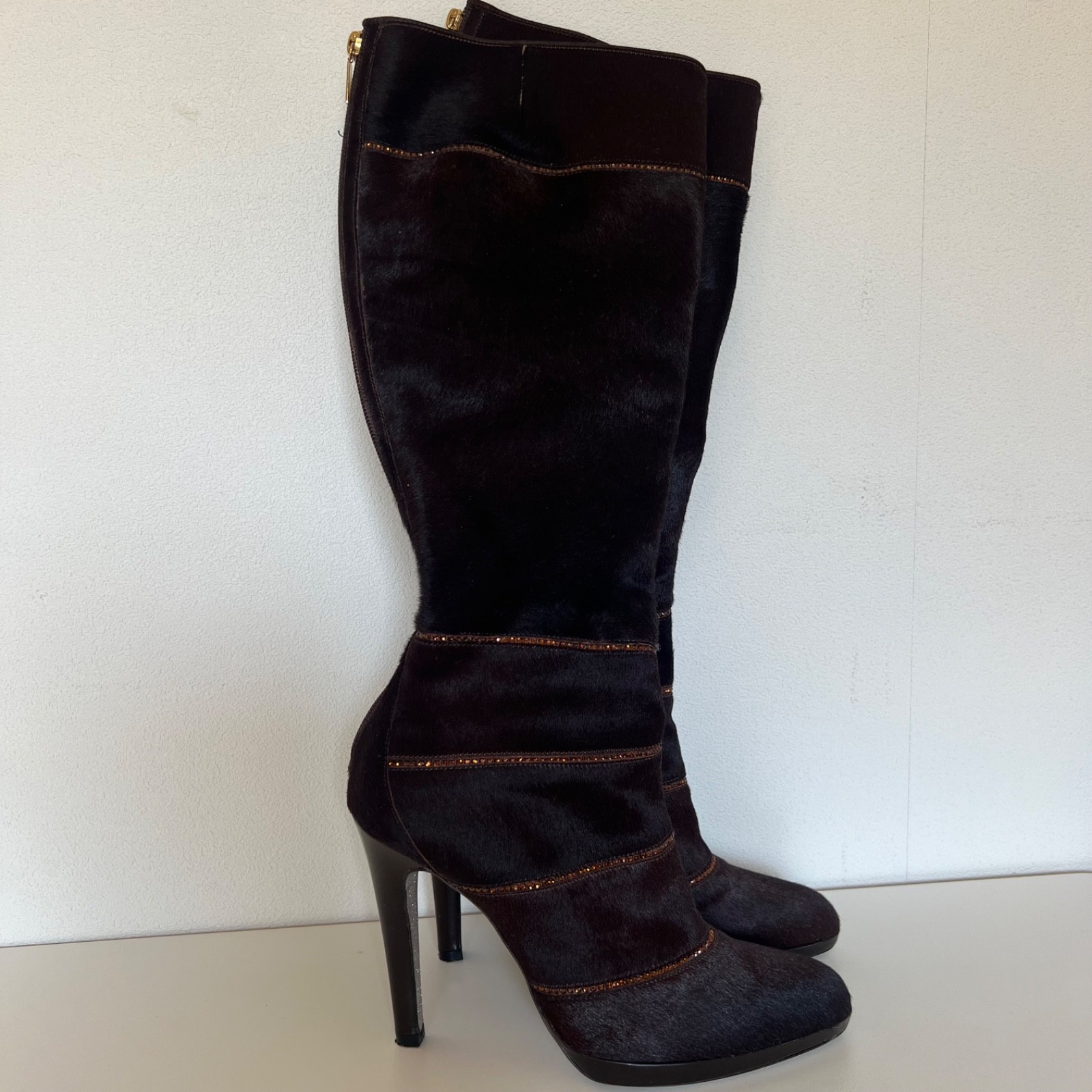 NEW Rene Caovilla calf hair Over The Knee Boots With Crystals Size 38