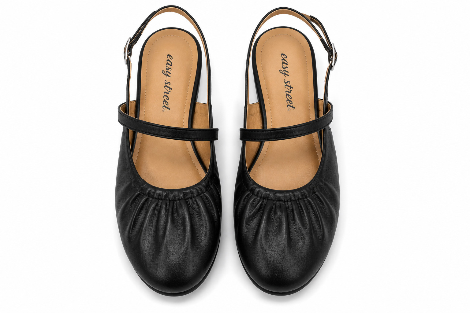 Easy Street Blake Slingback Flats Black Women’s Size 9 Wide W Comfort Shoes NIB