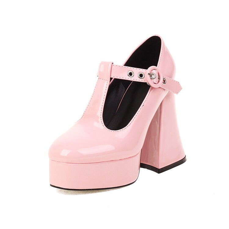 Women’s High Heels T-Strap Platform Casual Mary Jane Faux Leather Pump Shoes SZ