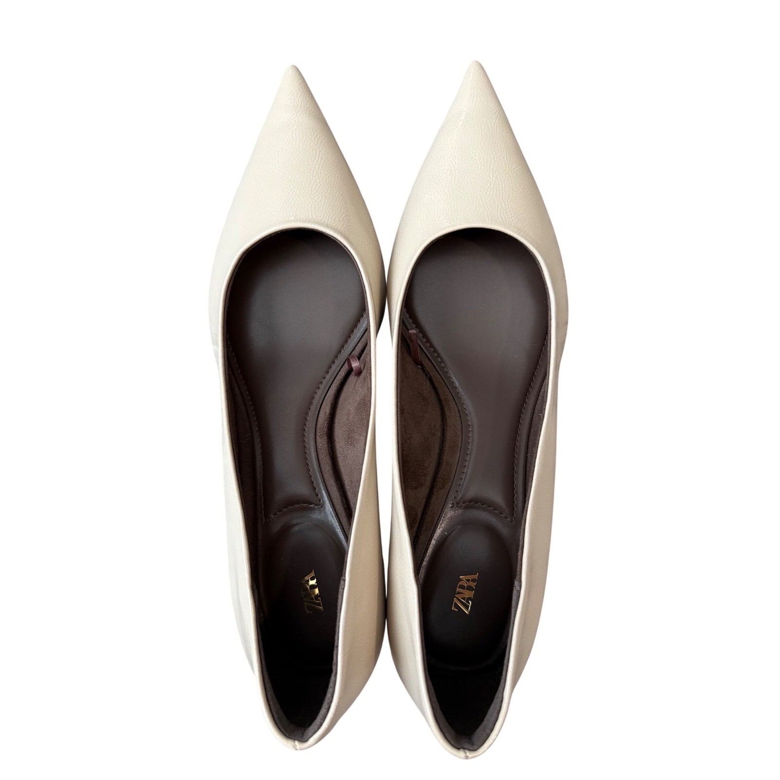 Zara Beige Pointed Toe Kitten Heel Pumps EU 39 US 8.5 Nude Cream