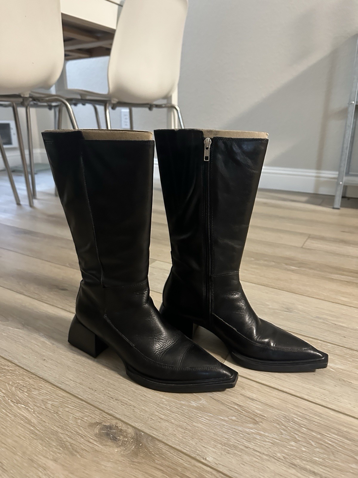Vagabond Black Leather Vivian Pointed Toe Tall Boots Size EU 37