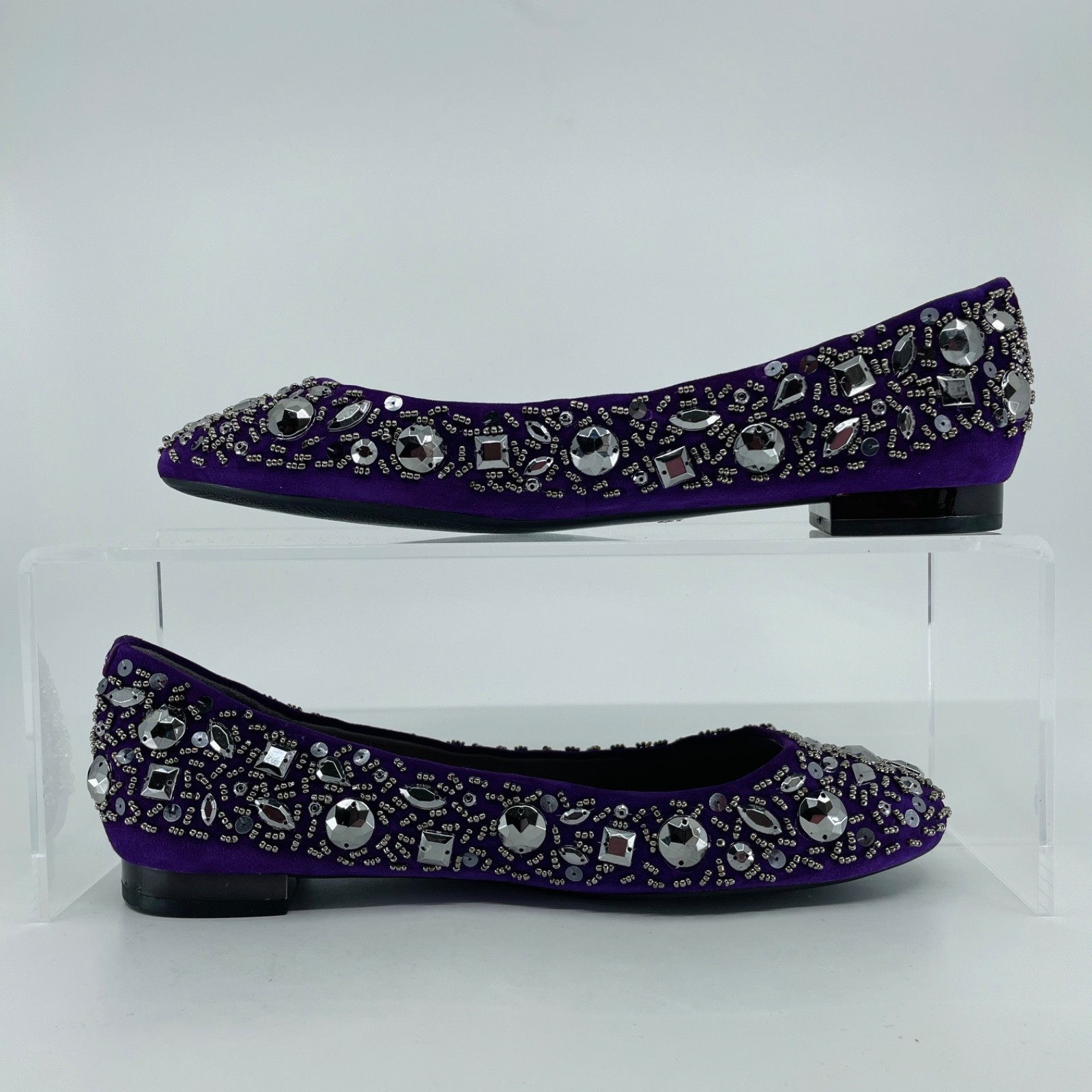 Kenneth Cole 9.5 Plum Purple Silver Sparkle & Shine Embellished Ballet Flats NEW