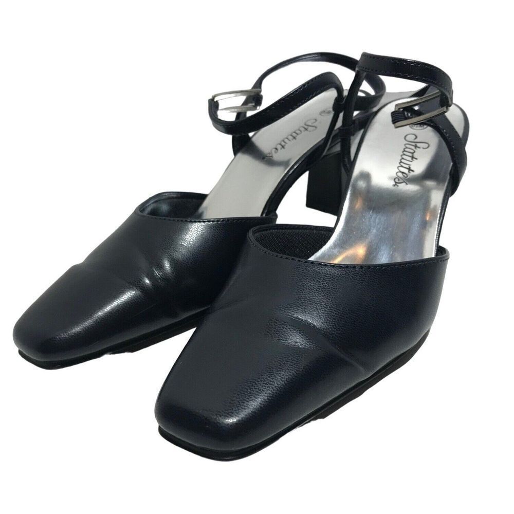 Statutes Navy blue slip on elastic ankle strap 2.5 inch heel women 6.5M Lovely