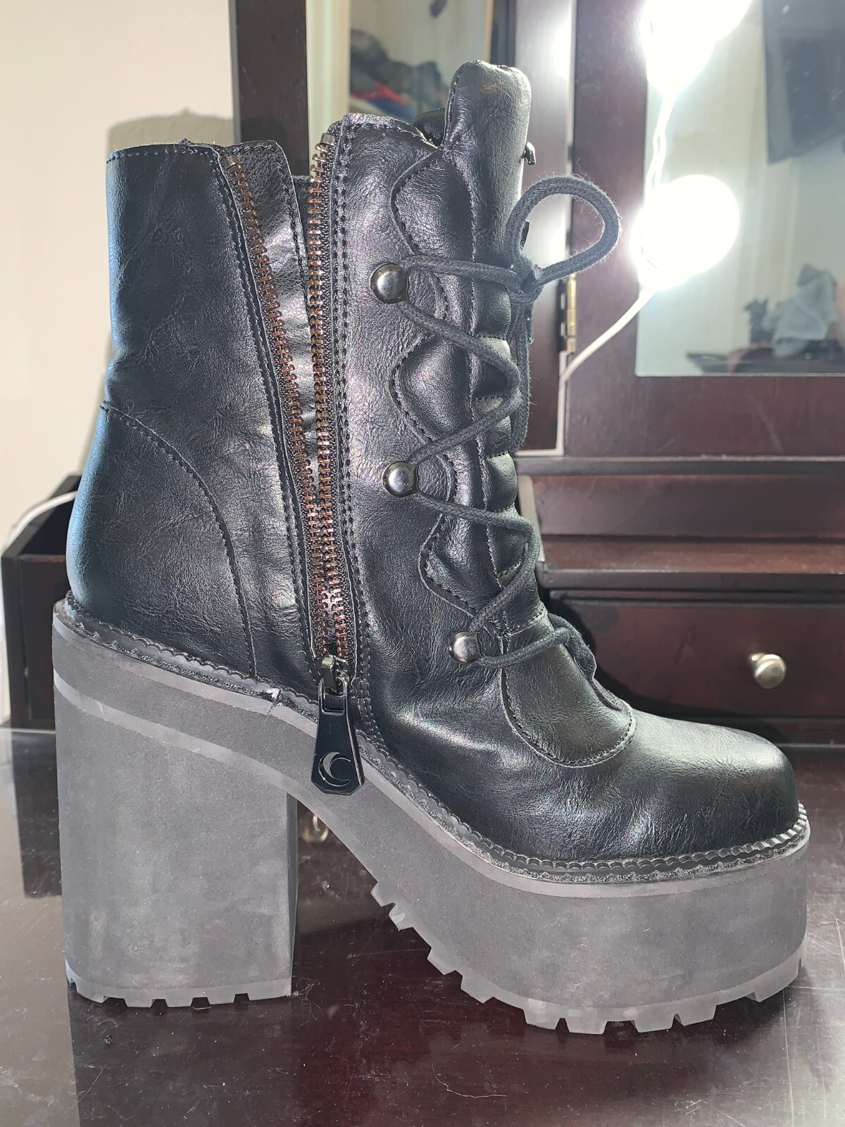 Killstar Black Broom Rider Faux Leather Women’s Size 6 Ankle Boots