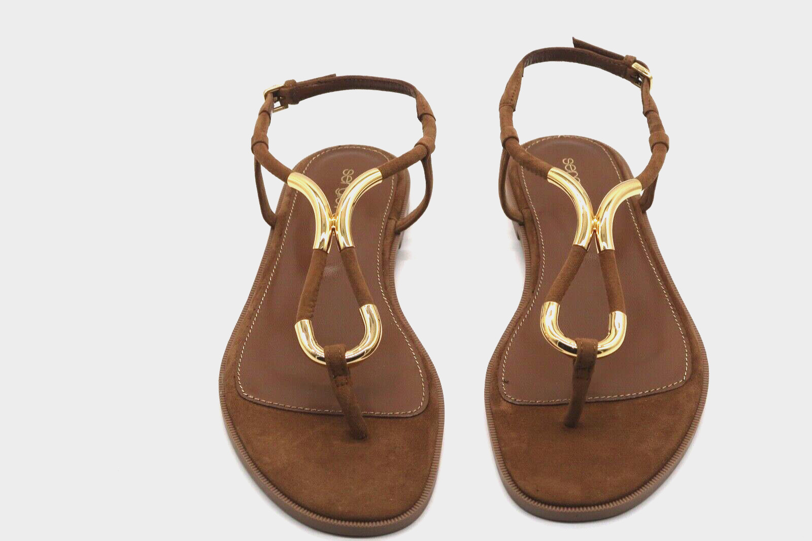 Sergio Rossi Tone Thong Suede Twist Gold Brown Sandals US 6 IT 36 Brand New $595