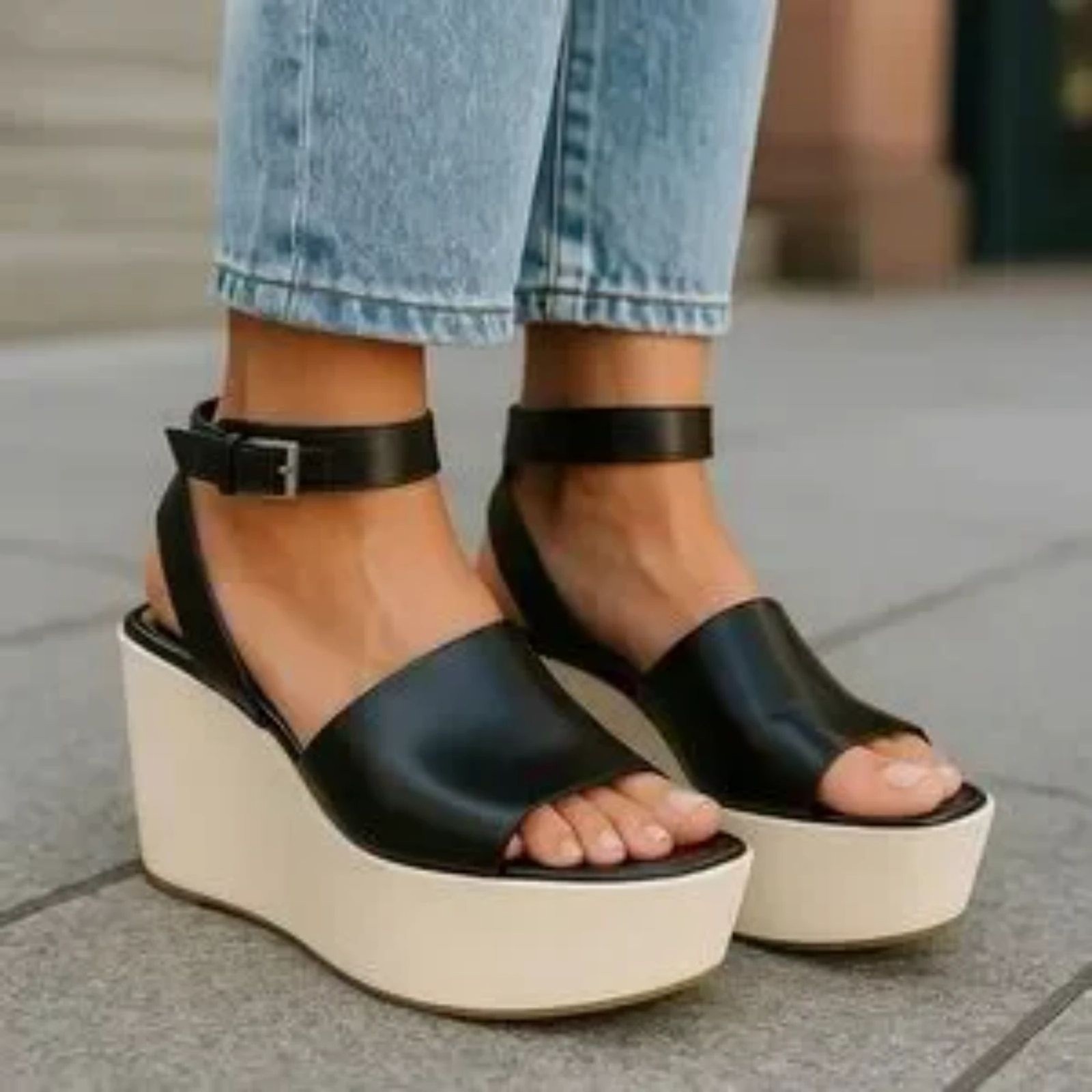 Derek Lam Fabian Platform Sandals Black Leather Size 10 White Soles