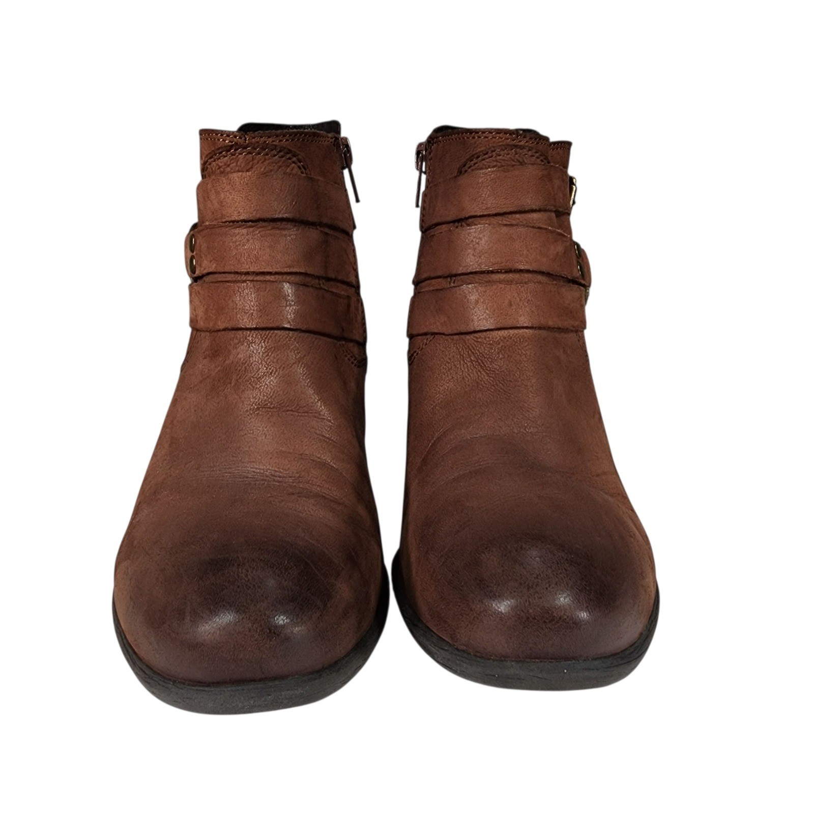 Josef Seibel Britney Ankle Boot 38 7-7.5 Women Brown Leather Straps Buckle 2.75″
