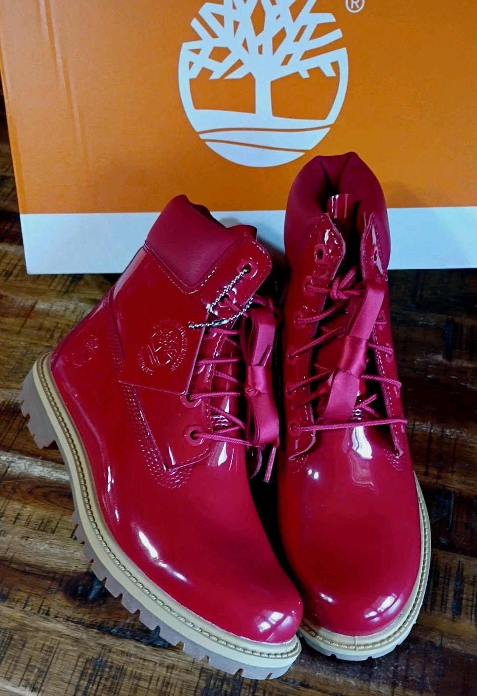 Womens Timberland Premium 6″ Boot Waterproof Red Patent Leather TB0A43F8A5G Sz 7