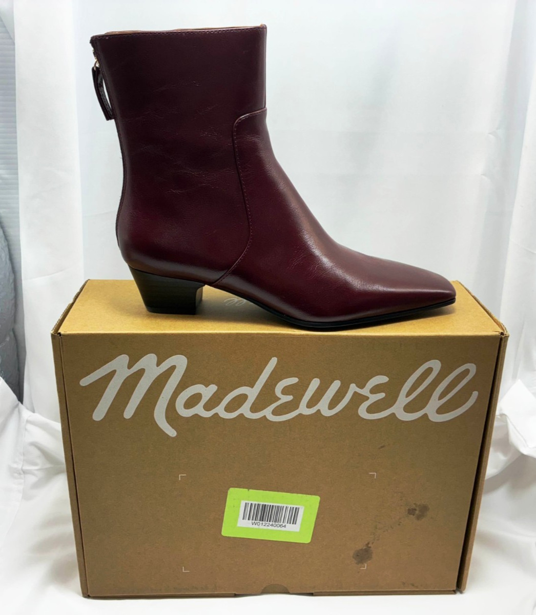 Madewell Squared Toe Booties Crinkle Leather Aged Wine Size 6 NX546