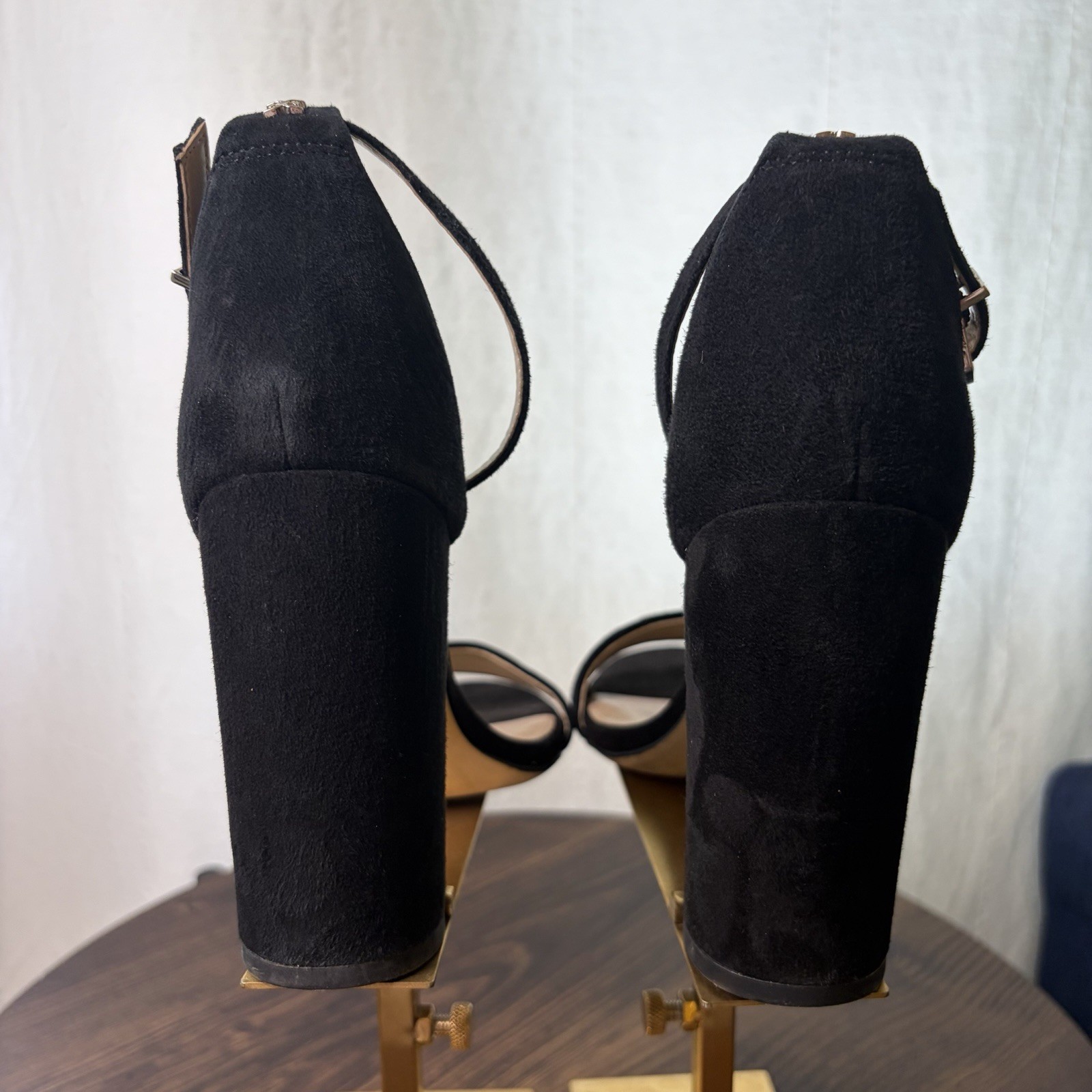 Sam Edelman Yaro Black Suede Ankle Strap Block Heel Sandals Women US 7 EUR 37⁠
