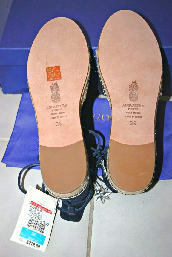 Aquazzura Poppy-Delevingne Midnight Star Moon Lace Up Espadrilles sz US 6/ IT 36