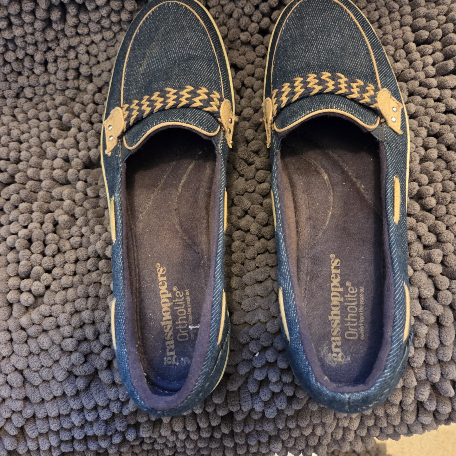 Grasshoppers Ortholite Slip On Loafers Blue Boat Shoe Women’s 9.5 Braided Accent
