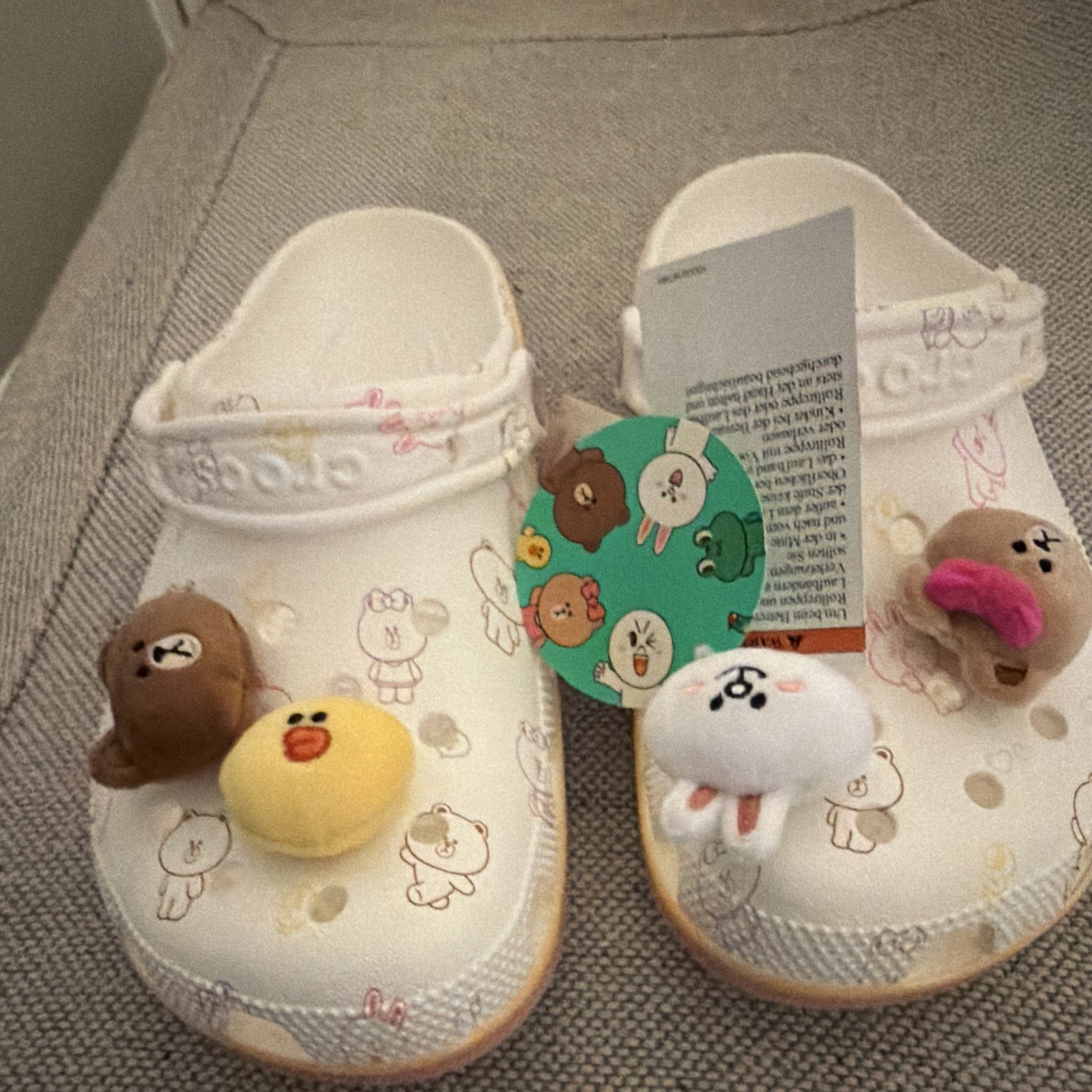 Crocs Classic Clog Kids White Printed Slip-On w/ Charms, Adjustable Strap 9