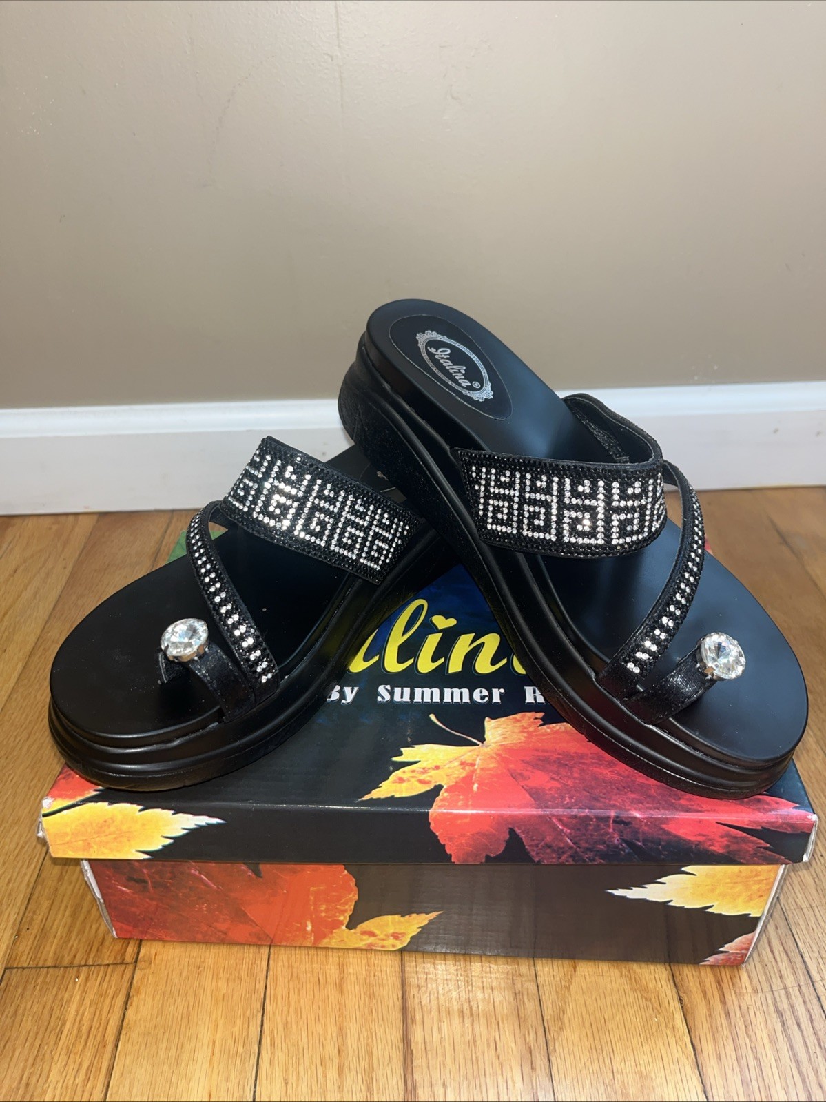 Sandals black With Silver Black Gems women’s Still In Box Size 38 summer shoes