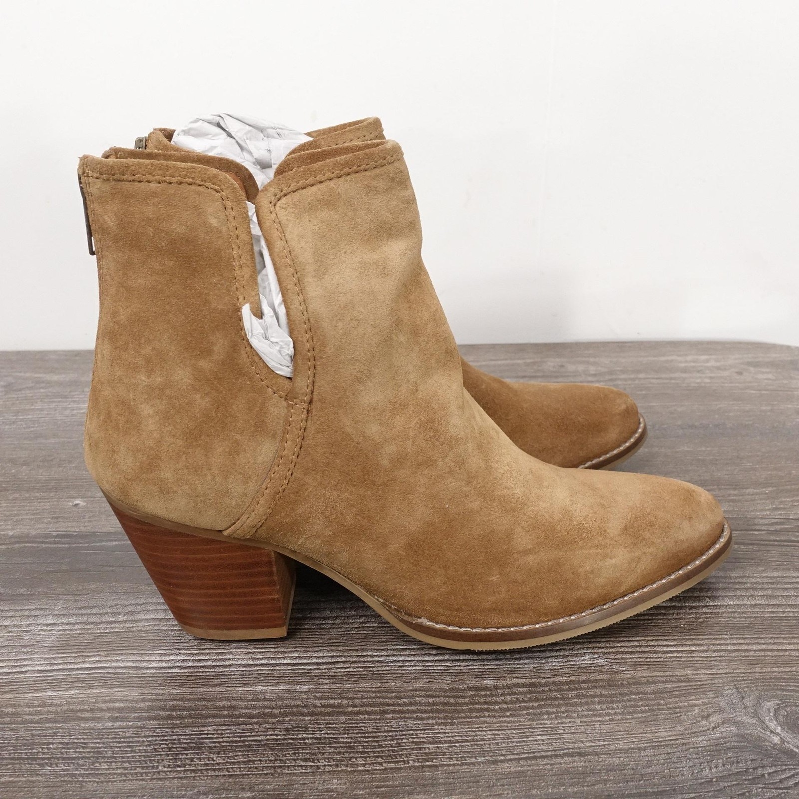 New! Baretraps Nanny Booties Womens Size 9 Brown Suede Ankle Zip Block Heel