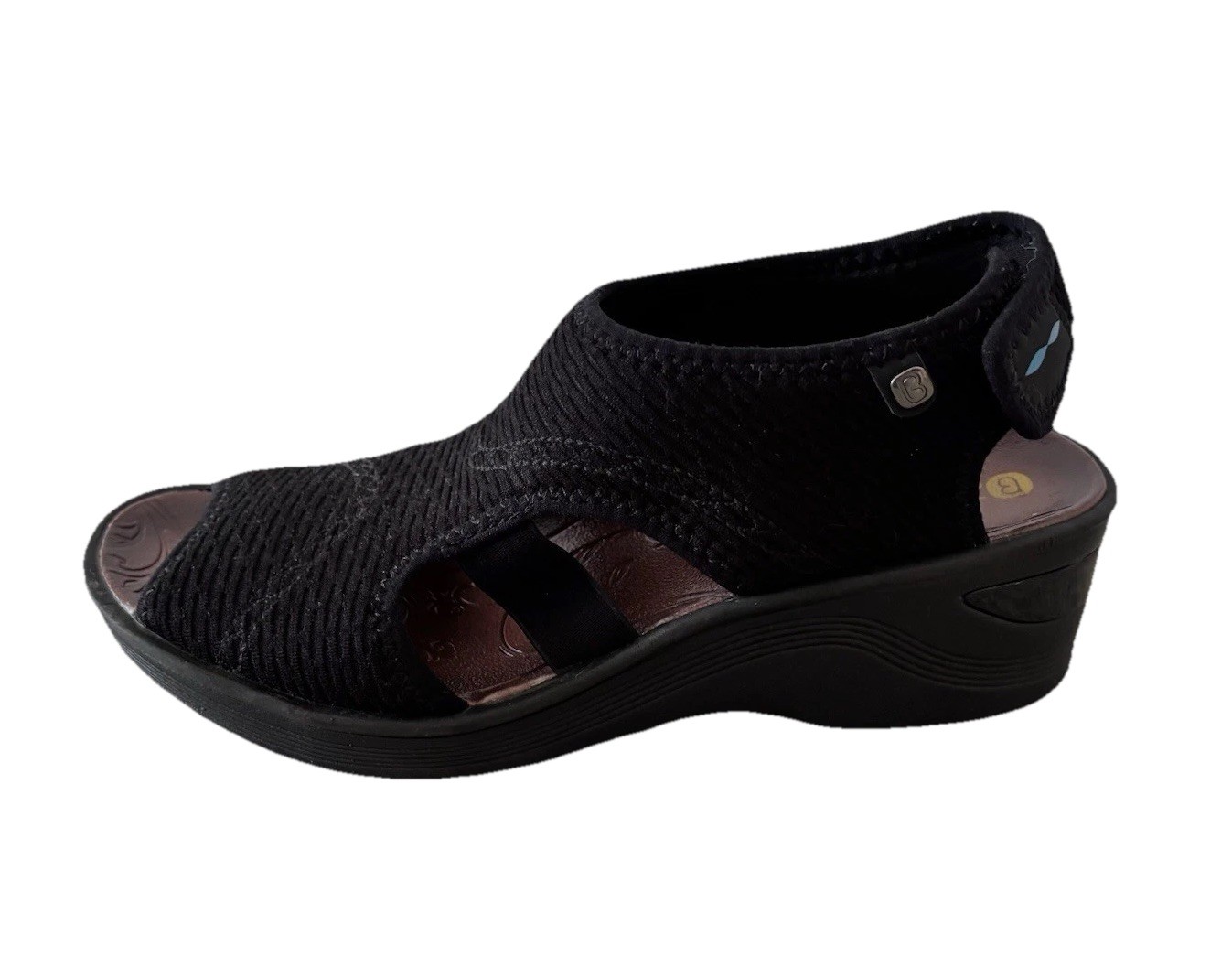 WOMEN’S BZEES DREAM STRETCH WEDGE SANDALS BLACK 7.5 M EUC