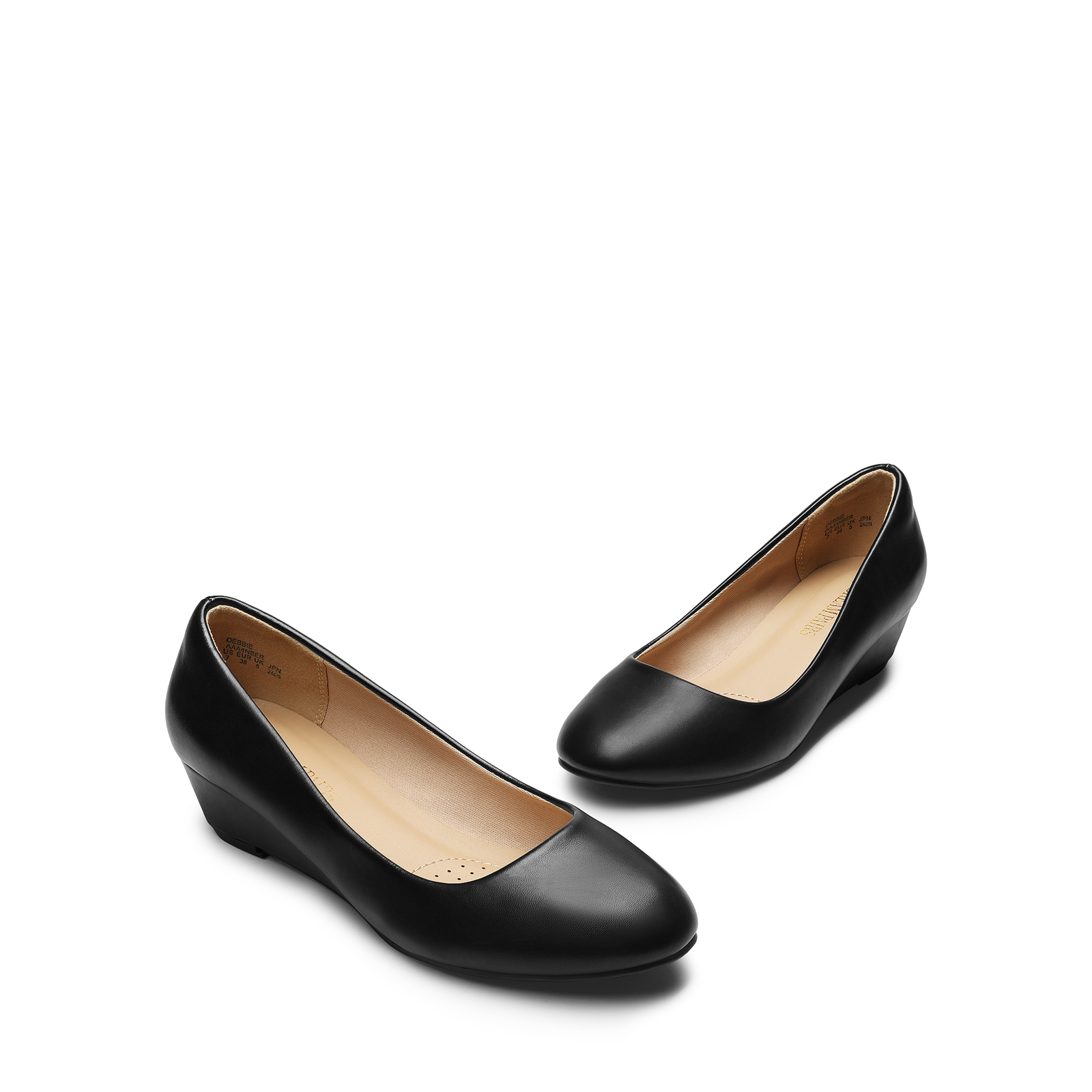 Womens Slip On Pump Shoes Low Wedge Heel Round Toe Comfort Work Dress Shoes