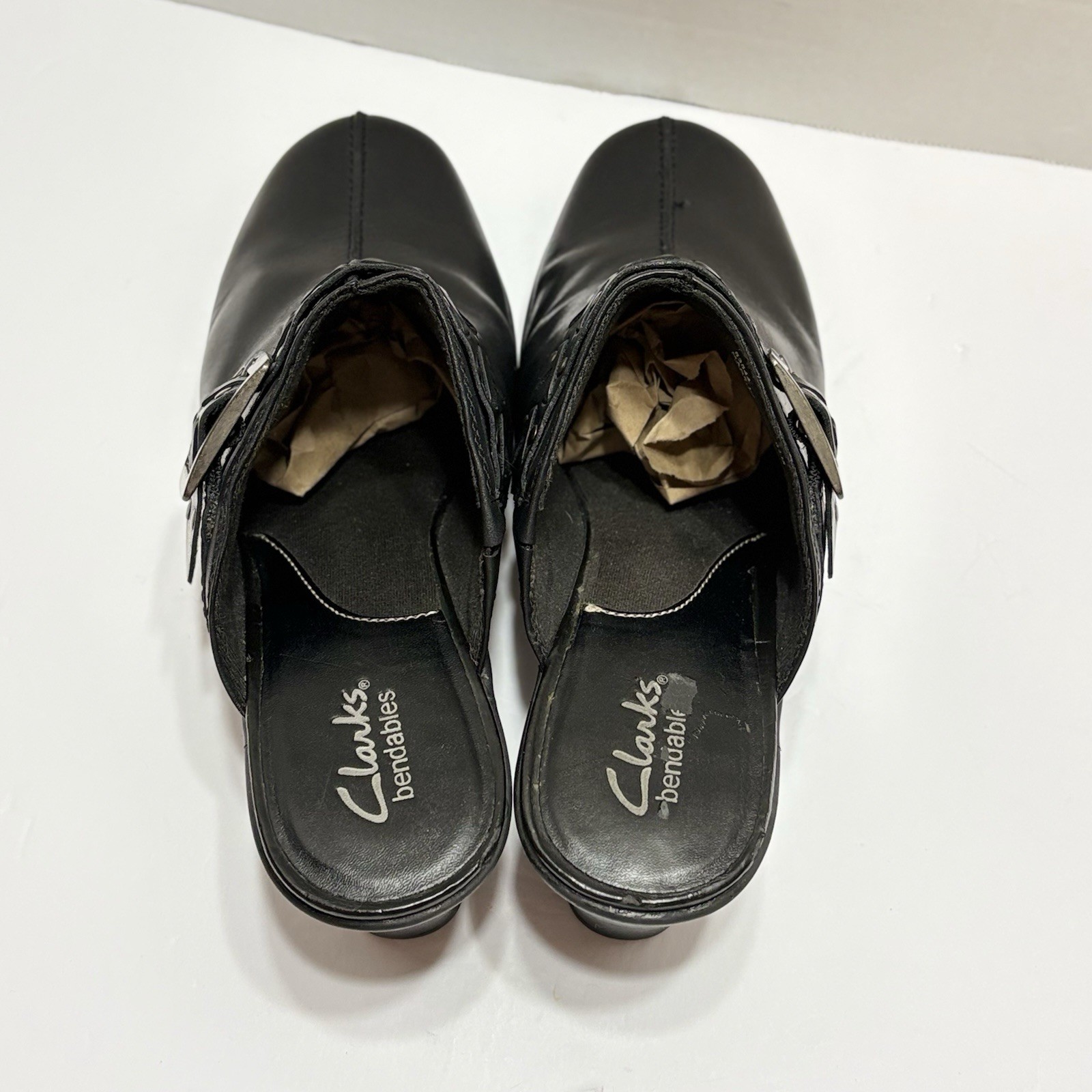 Clarks Bendables Black Leather Mule Clog Business Casual Shoe 83544 Women 9.5M
