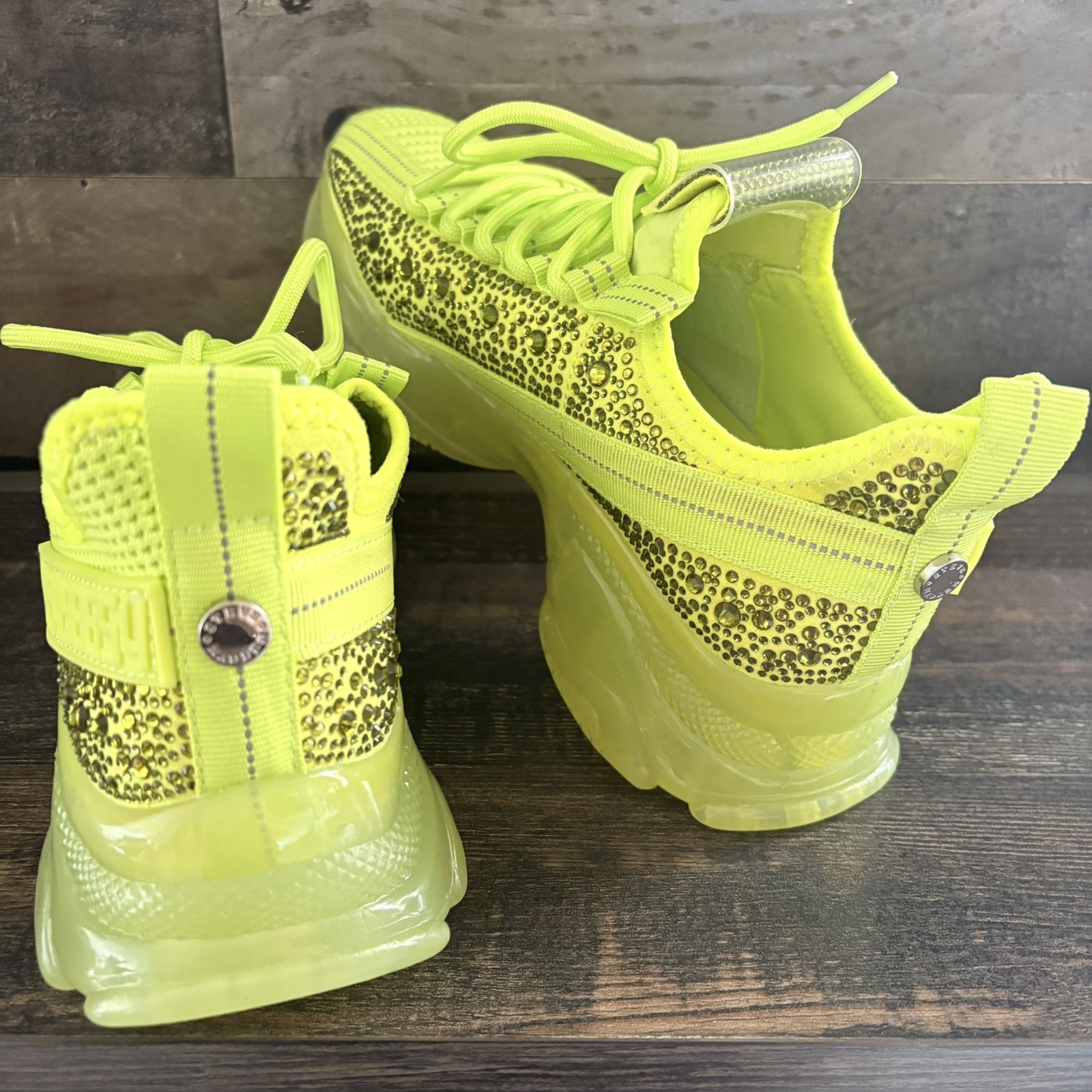 Steve Madden Sneakers Womens Maxima Lime SM NY90 Bejeweled Size 7 M $120