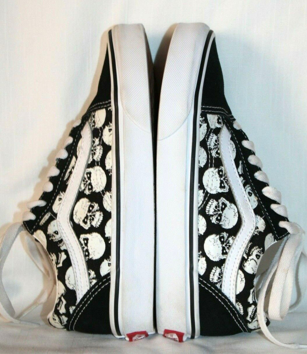 Vans Old Skool Glow Skull Canvas Suede Black White Skate Shoes Women 5 Men 3.5