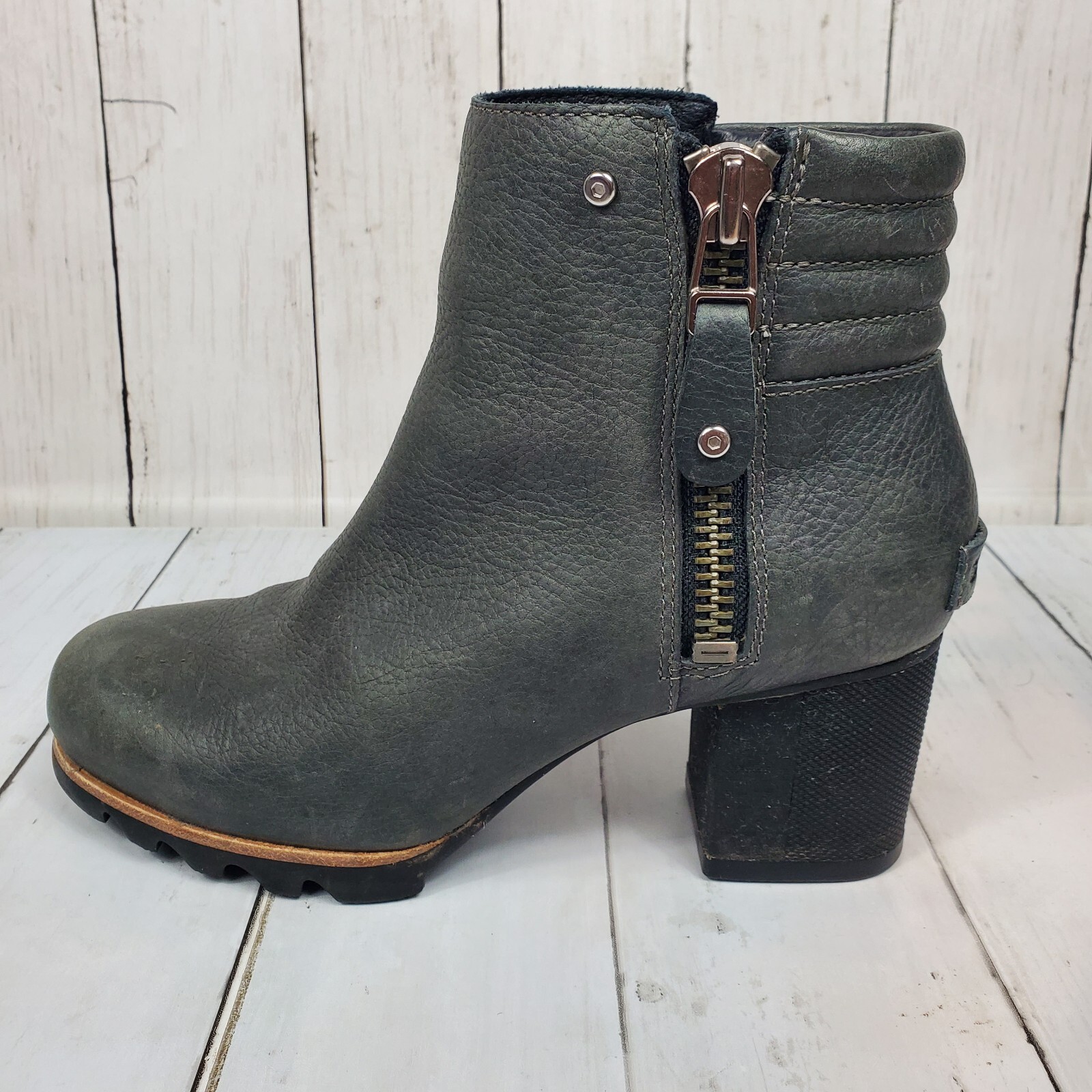 SOREL Danica Waterproof Ankle Bootie Sz 7.5 Gray Quarry Black Leather NL2547-052