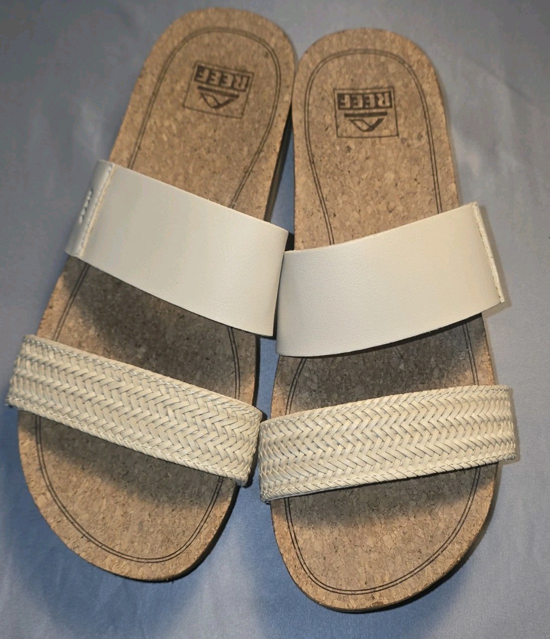 Reef Cushion Vista Hi Sandals Women’s Size 9 Cream Braided Strap Cork Comfort