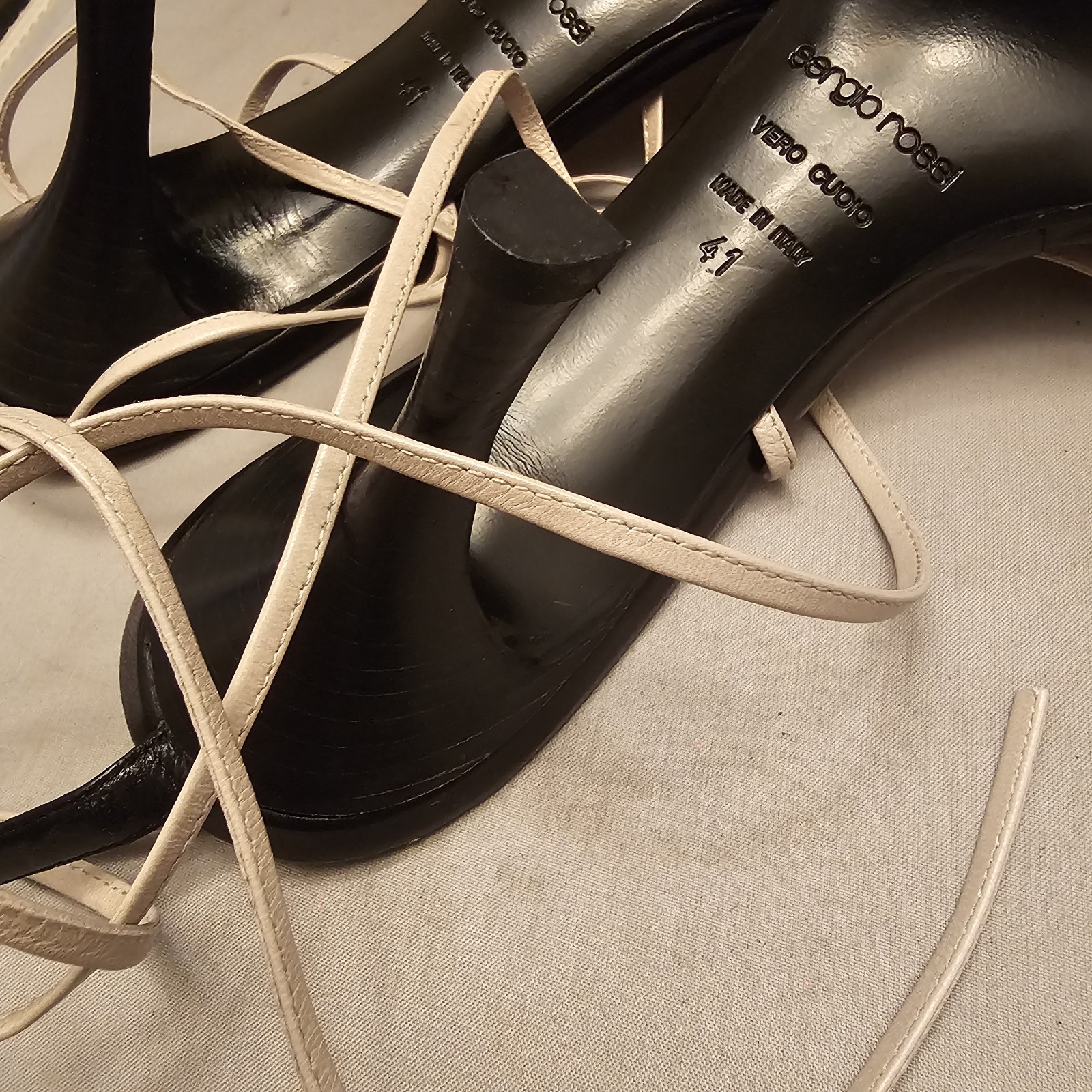 Sergio Rossi Womens Leather Gladiator Straps 3″ Heels Tan Black Size 41 Italy