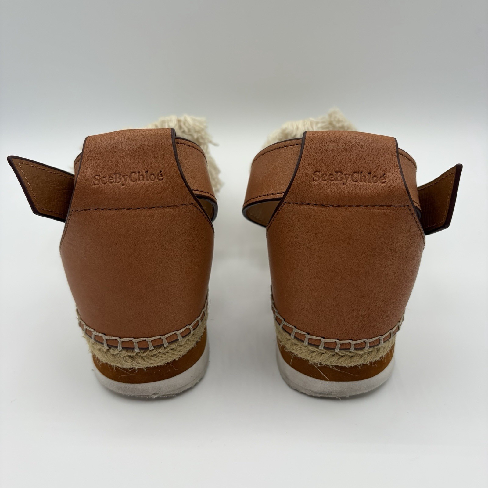See by Chloe Glyn Espadrille Shoe Natural Tan Fringe Leather Calfskin 7.5 EU 38
