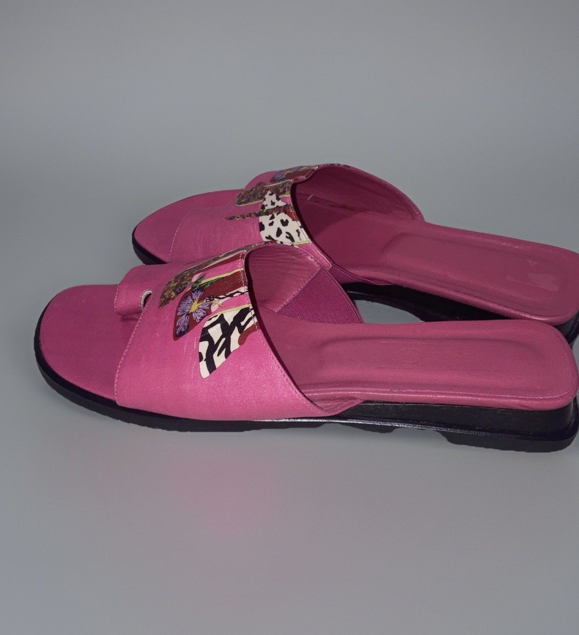 Icon Wearable Art Pink Leather Toe Ring Slide Sandals Hippie Boho Festival 7.5 M