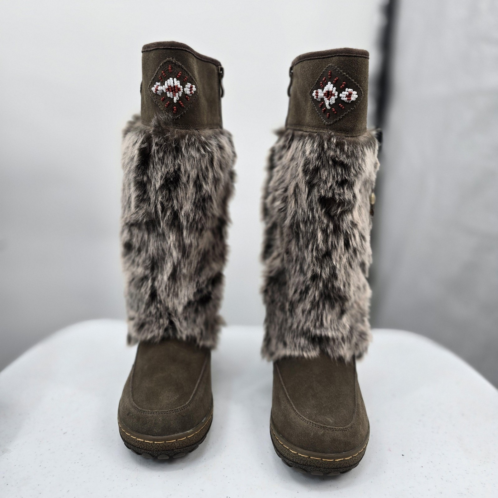 Wanderlust Snow Boots Womens 8.5 Brown Faux Fur Mid Calf Winter Warm Cozy Nordic