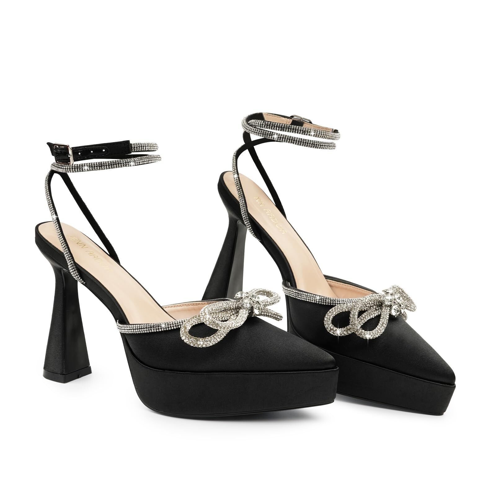 Women Stiletto High Heels Rhinestone Bow Heels Sparkly Wedding Closed Toe Pumps