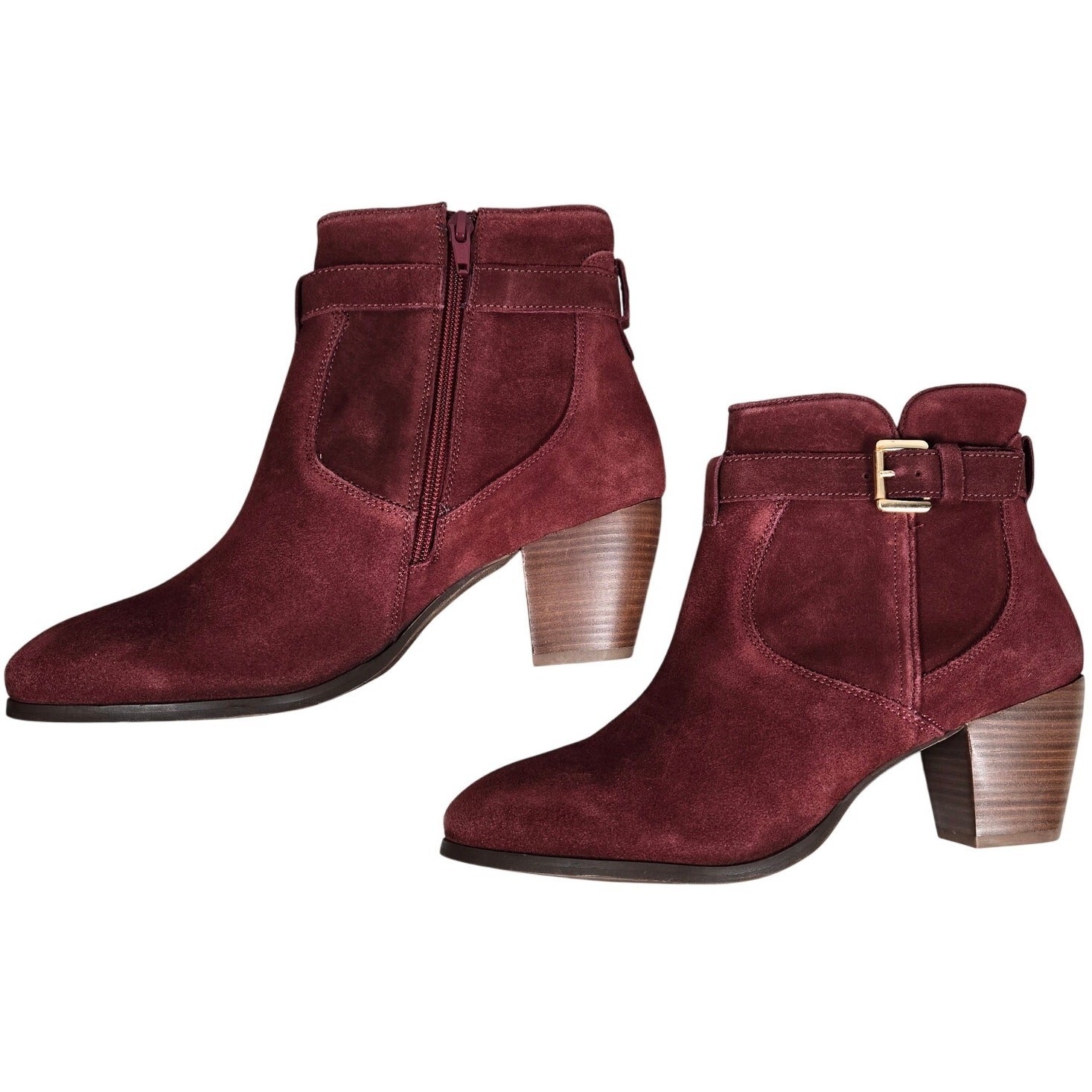 Diba Sleek Bootie Burgundy Suede Leather Ankle Boots Block Heel Size 10