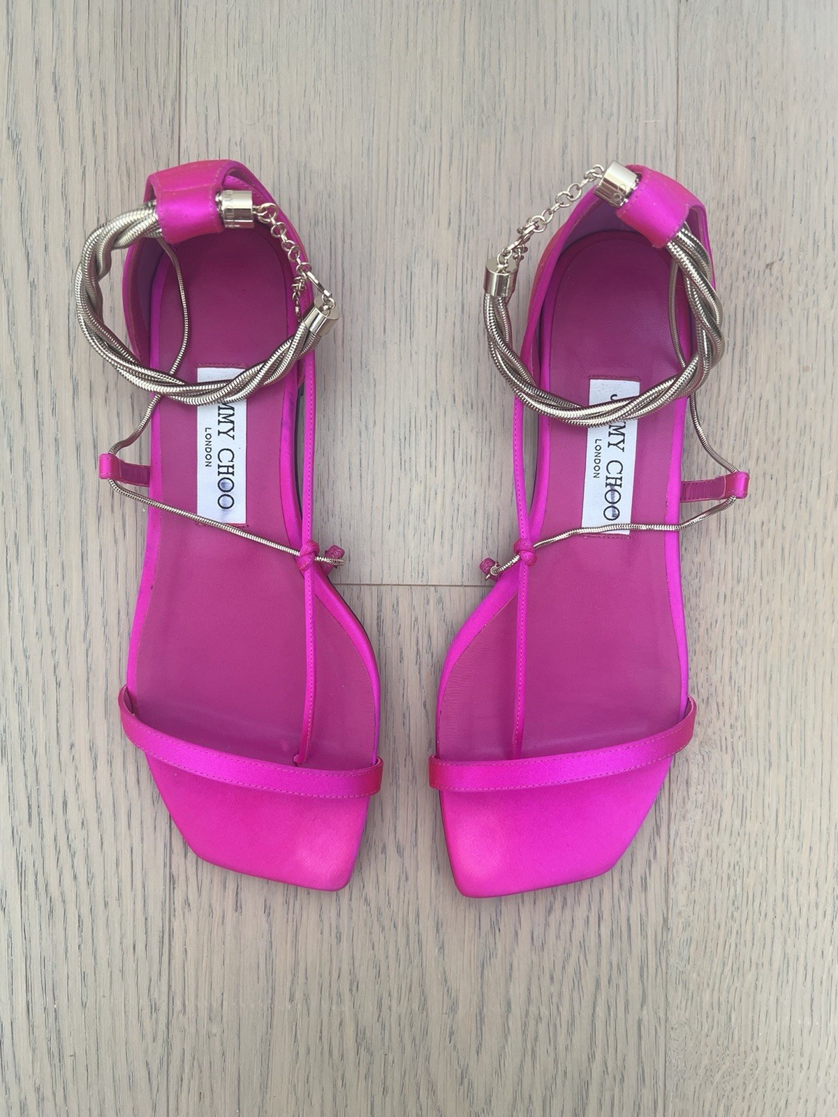 Jimmy Choo Women’s Pink Leather Strappy Flat Ankle Strap Sandals EU37.5 US7.5