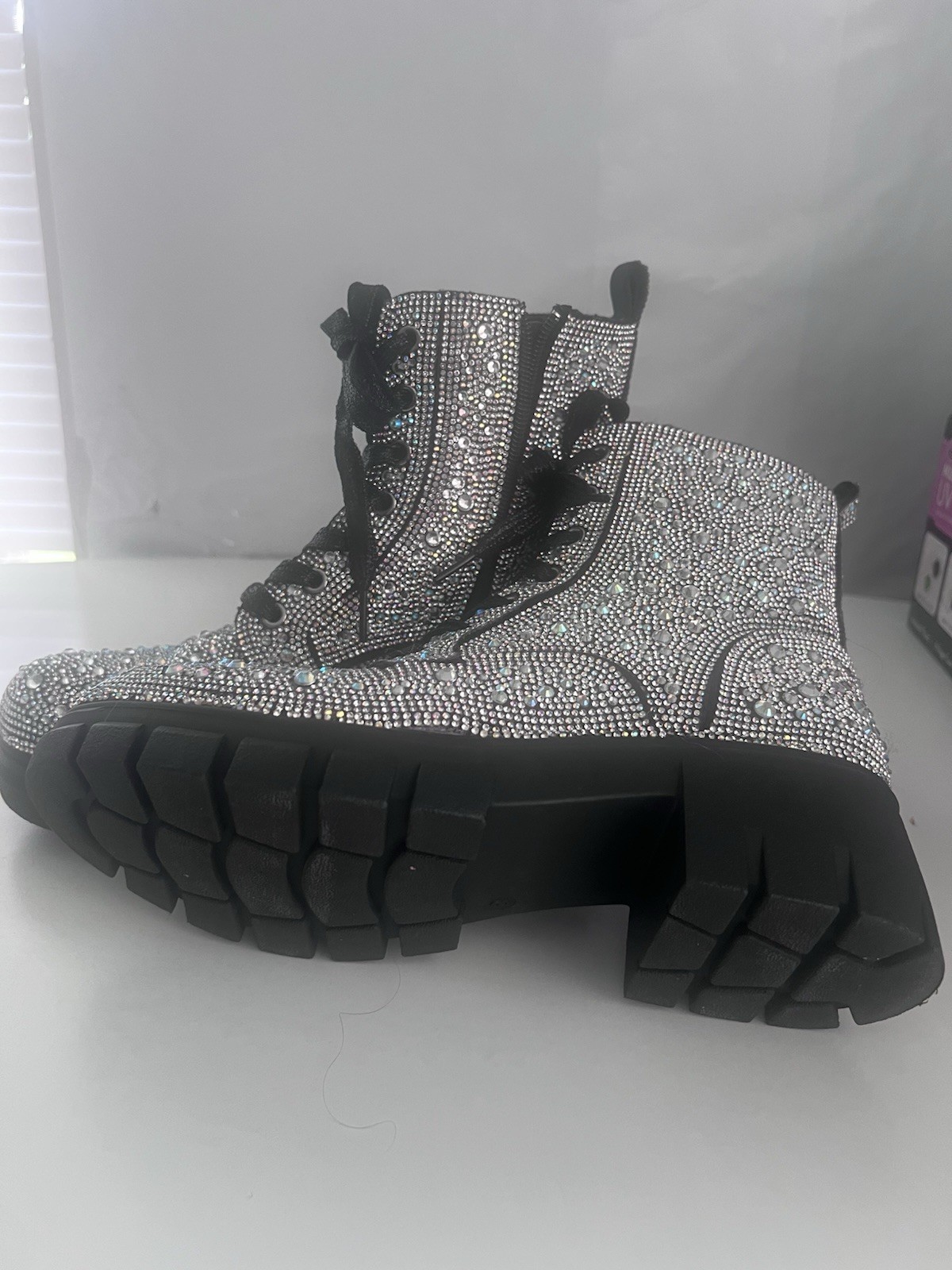 Corky’s Mood Womens Clear Crystal Rhinestone Combat Boots Size 8