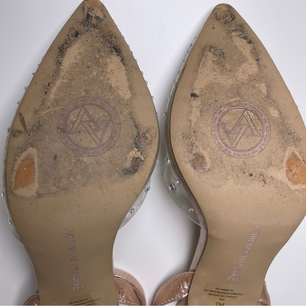 Adrienne Vittadini Nude Clear Rhinestone Heels – Size 7