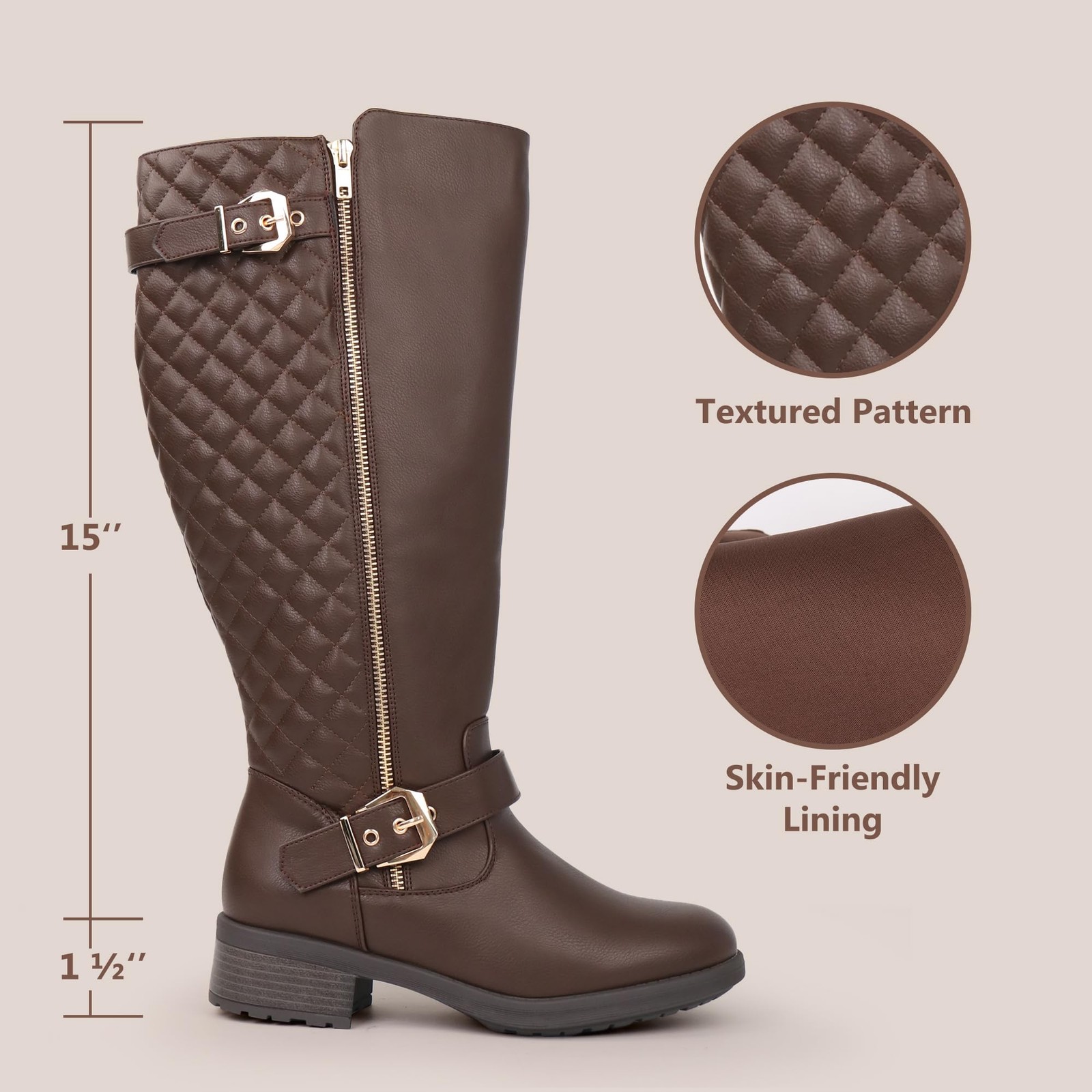 Chicblooms Women’s Extra Wide Calf Knee High Riding Boots Retro Double…