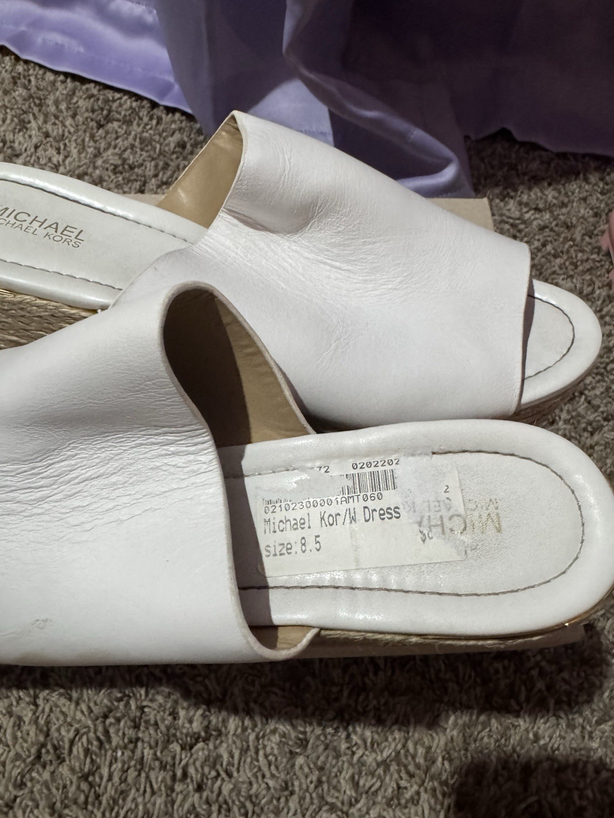 Michael Kors Women’s White Leather Platform Wedge Slide Sandals Logo 8.5