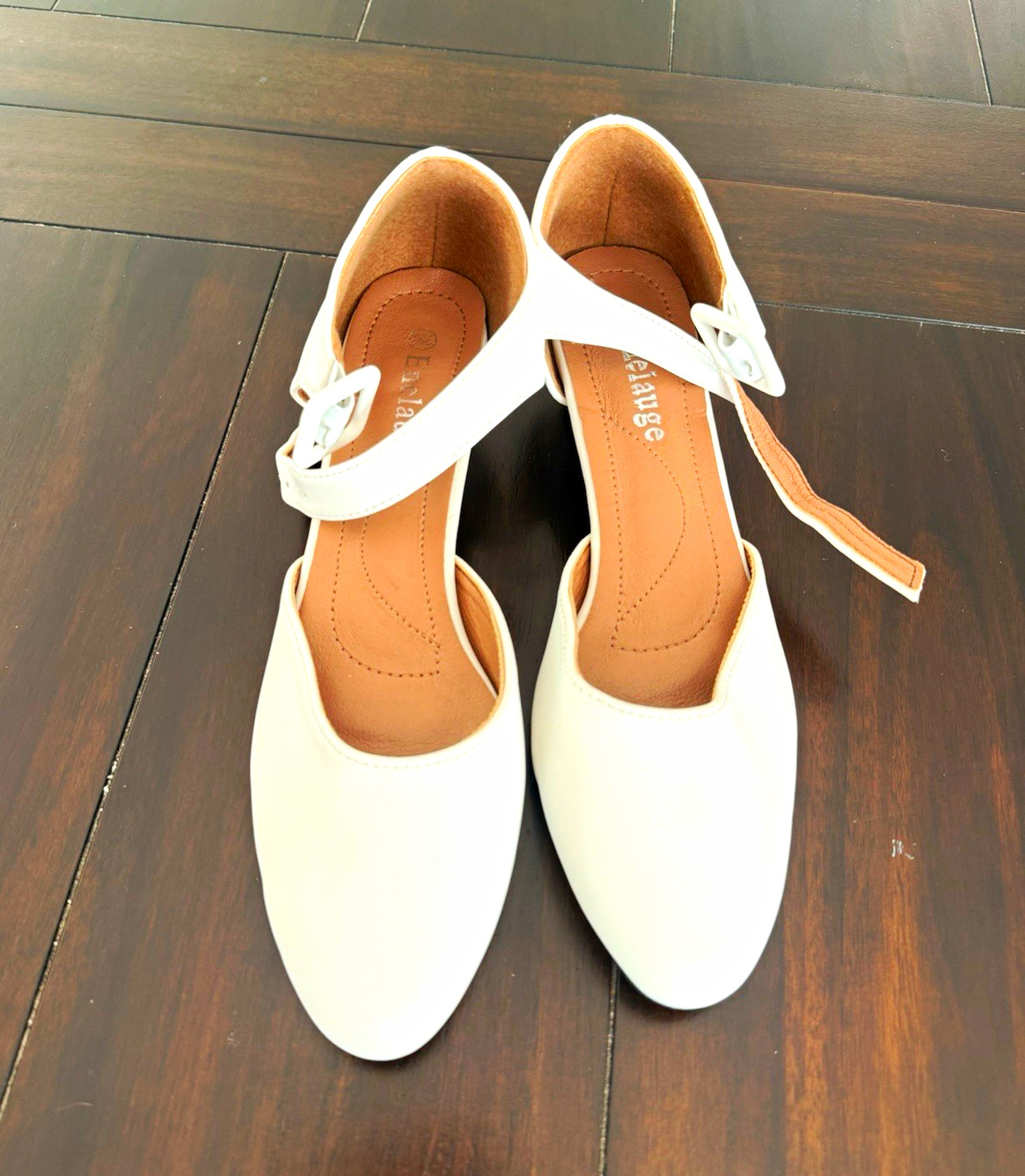 Flats N’ Lace Women’s White Mary Jane Flats US 8 Faux Leather Buckle