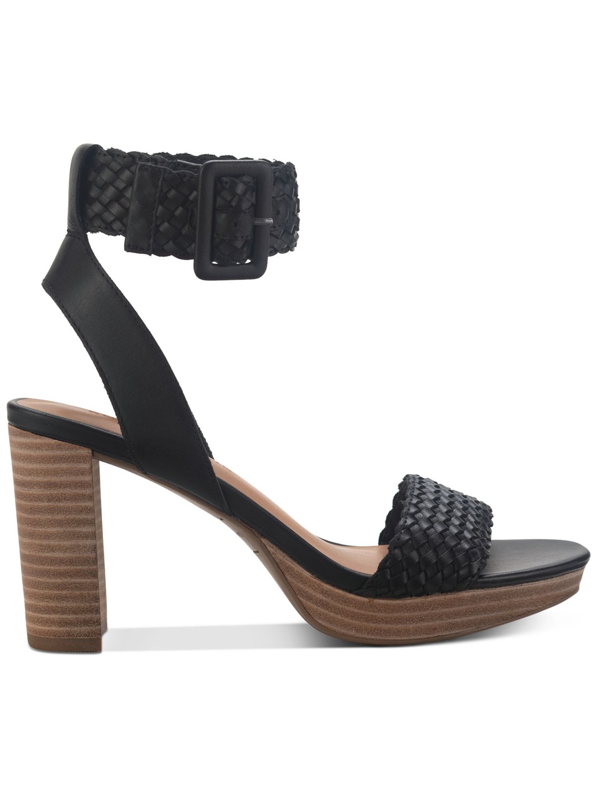 SUN STONE Womens Black 0.5″ Platform Stefani Leather Sandals Shoes 7.5 M