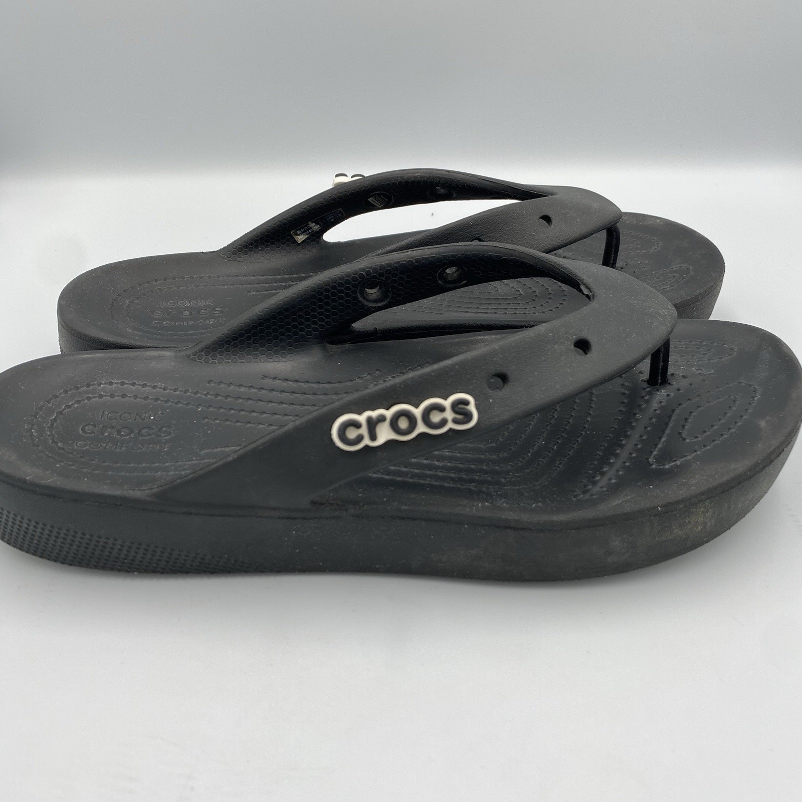 Crocs Classic Platform Flip Flop Sandals Women 11 Iconic Comfort Black Chunky