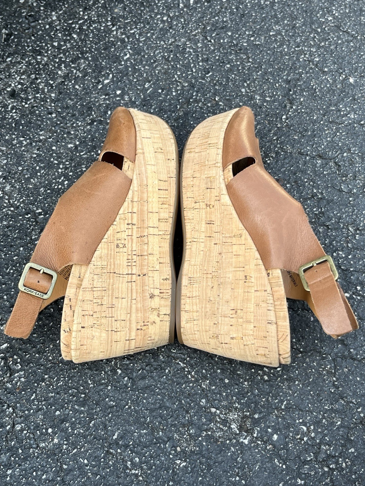 Women’s Kork-Ease Alex light tan leather & cork 3.25″ platform wedge sandals 6 M