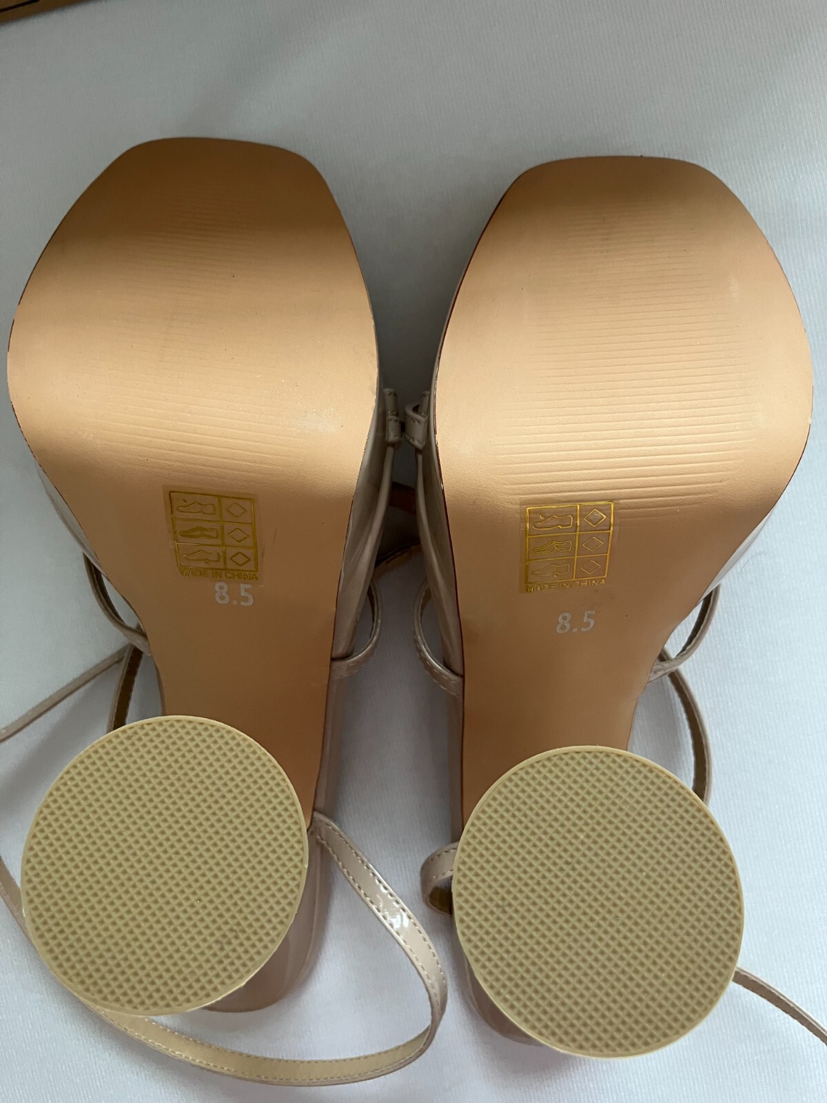 Viviany Square Toe Platform Sandals Nude Chunky Block Heel Ankle Strap 8.5 NEW